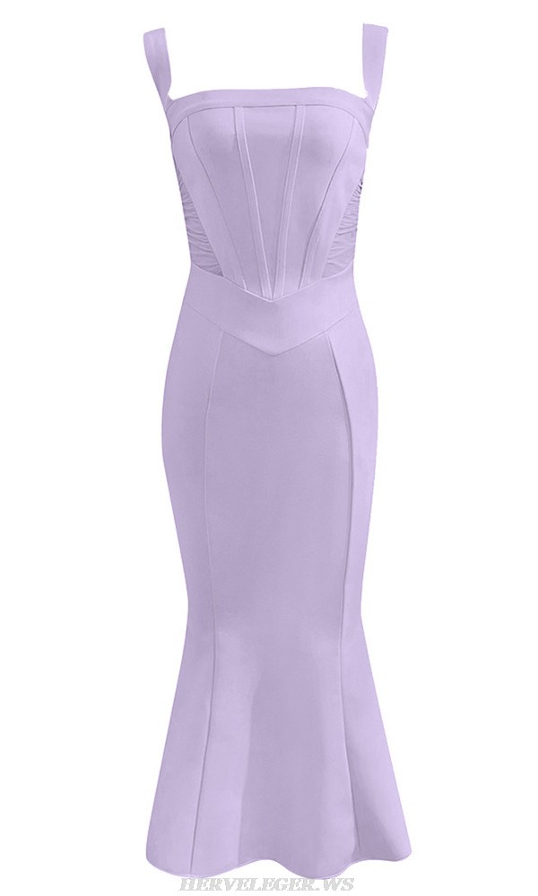 Herve Leger Lavender Structured Fluted Dress