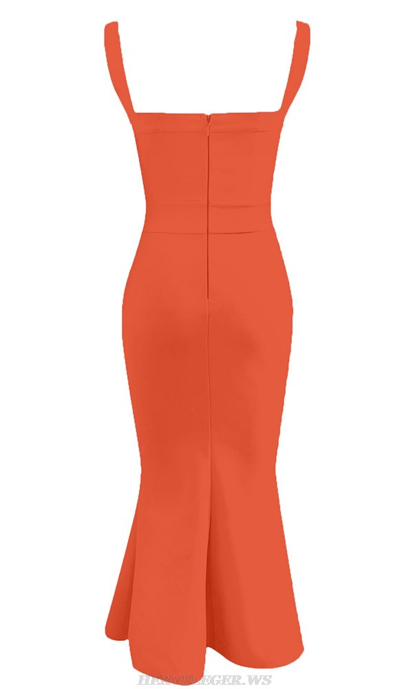 Herve Leger Orange Structured Fluted Dress