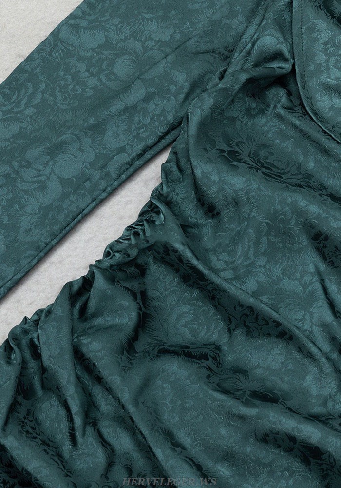 Herve Leger Green Long Sleeve Draped Dress