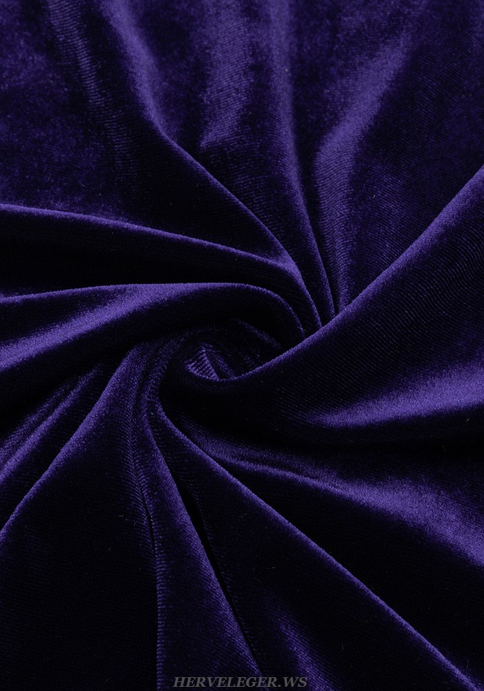 Herve Leger Purple Long Sleeve Lace Corset Midi Velvet Dress