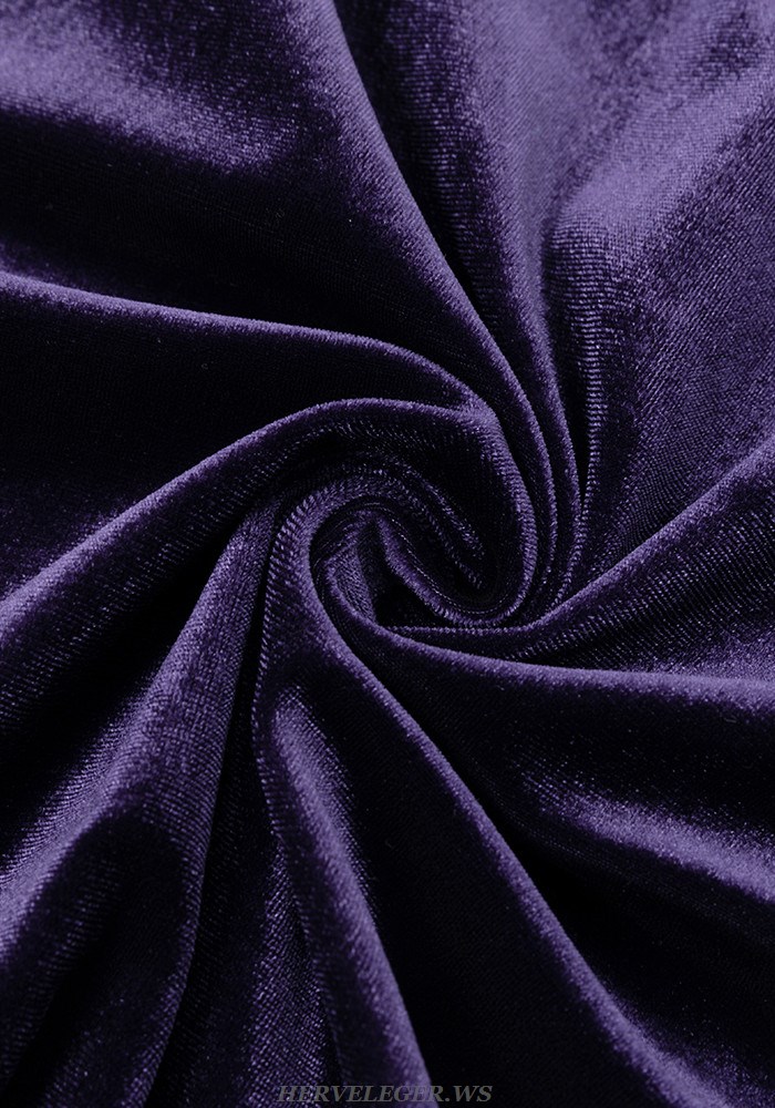 Herve Leger Purple Long Sleeve Mesh Style Velvet Gown