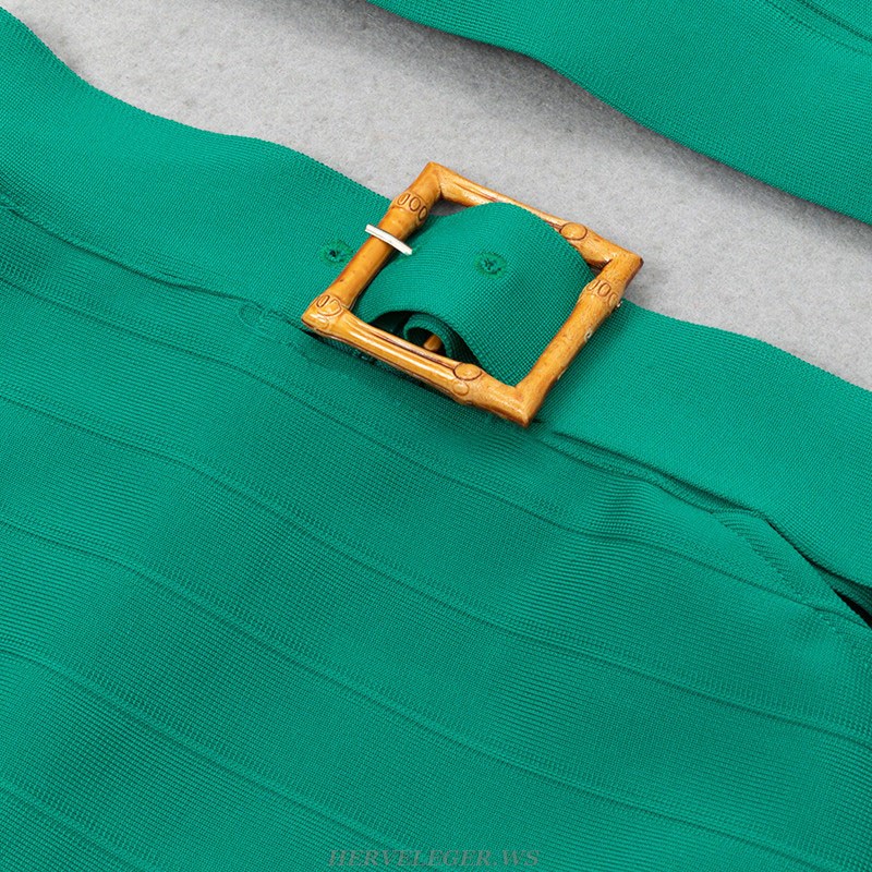Herve Leger Green Belt Two Piece Midi Dress