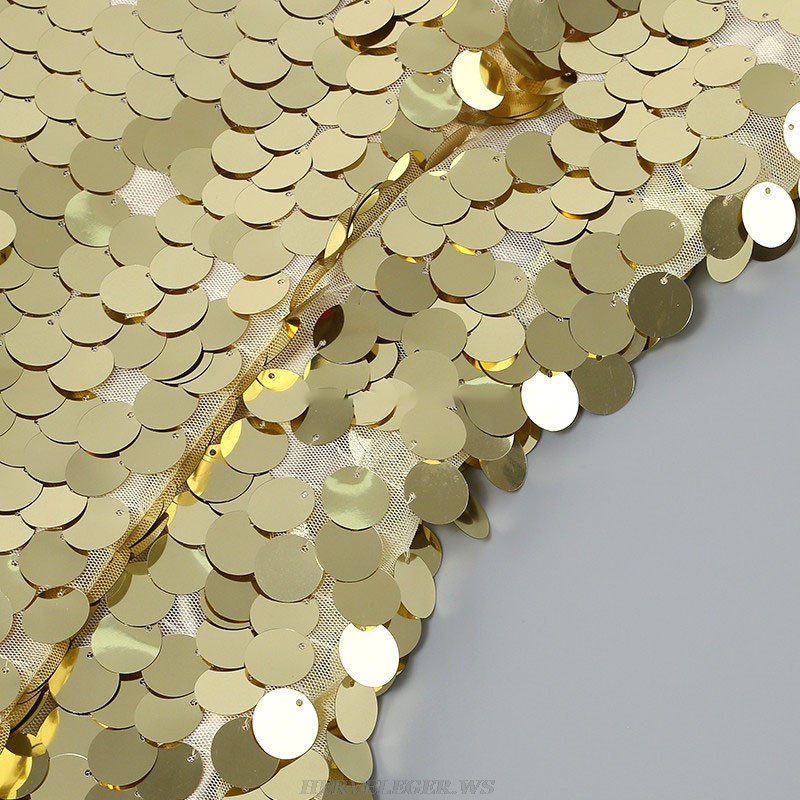 Herve Leger Gold Big Sequin Midi Dress