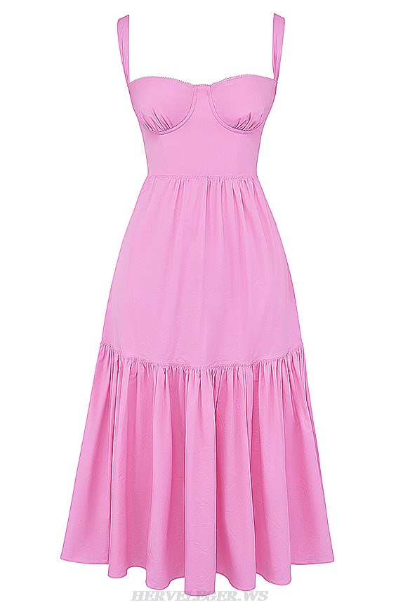 Herve Leger Pink Bustier A Line Midi Dress