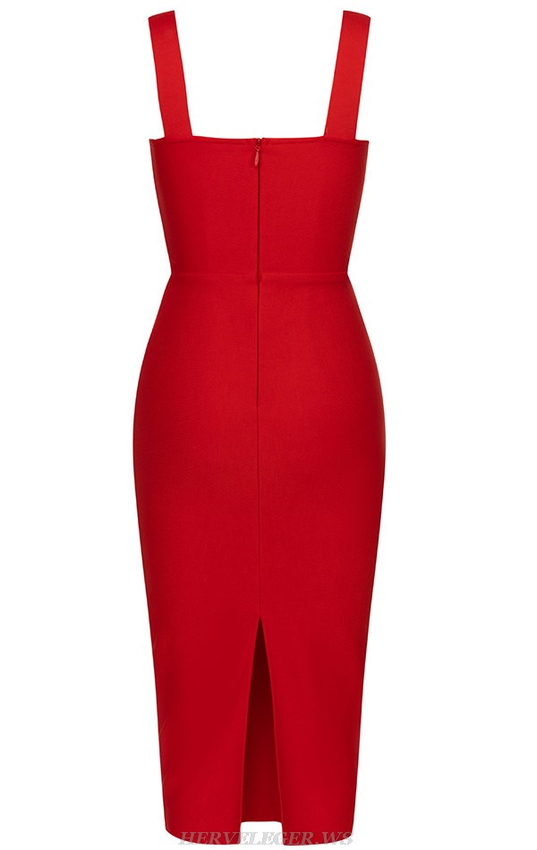 Herve Leger Red Bustier Midi Dress