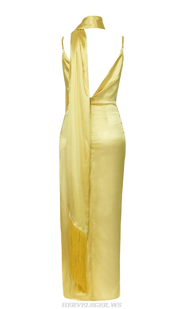 Herve Leger Yellow Draped Gown