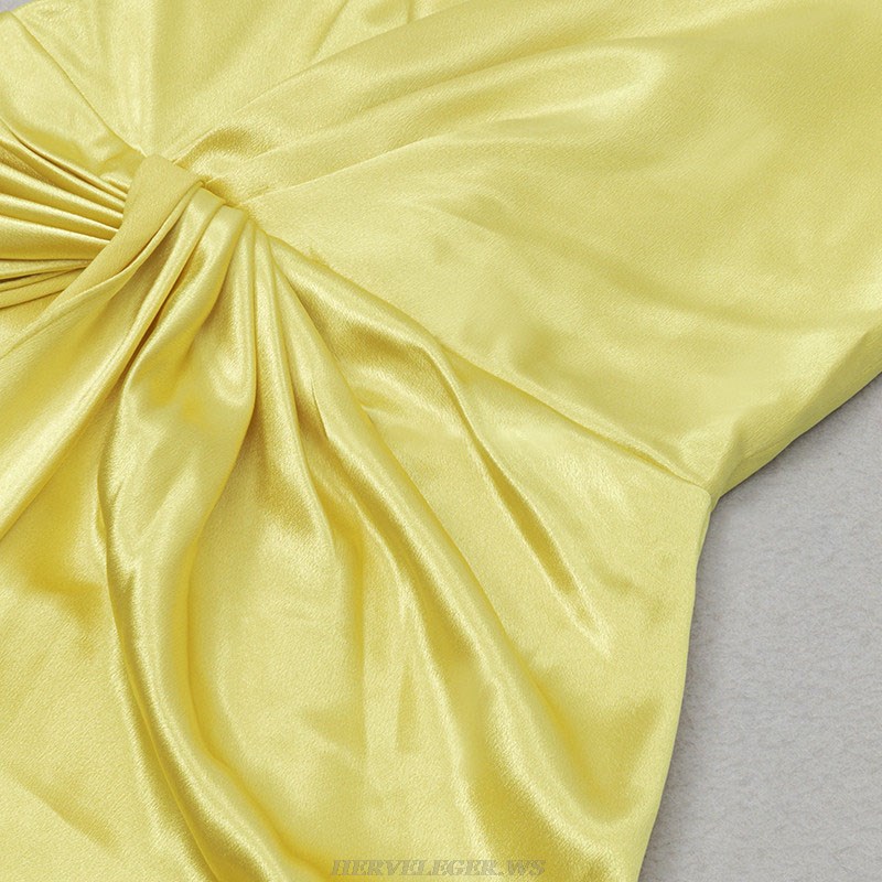 Herve Leger Yellow Draped Gown