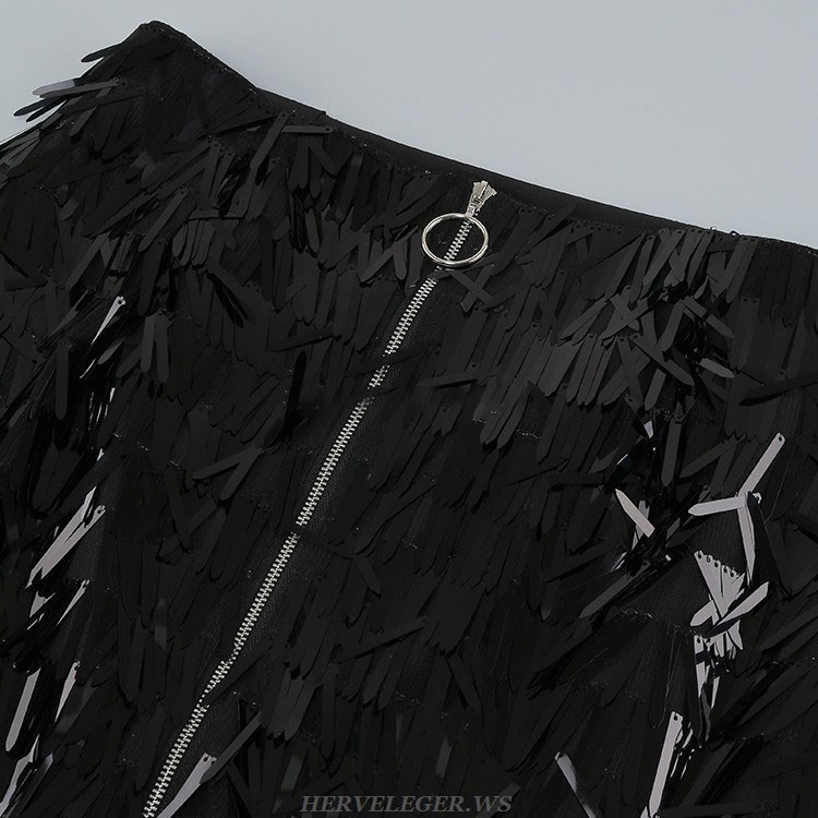 Herve Leger Grey Black Feather Midi Two Piece Dress
