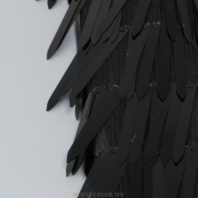 Herve Leger Grey Black Feather Midi Two Piece Dress