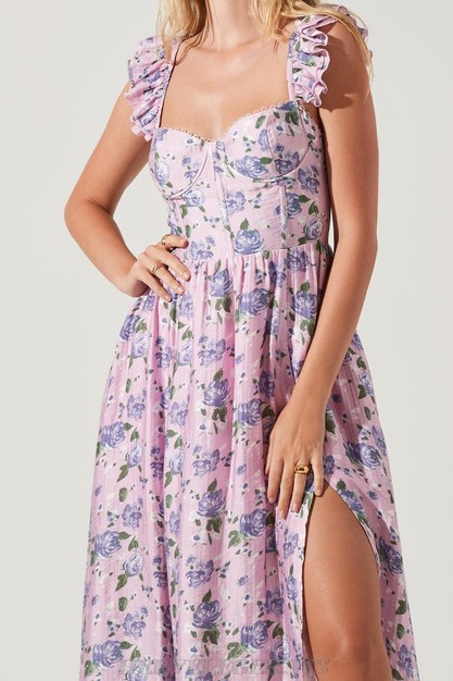 Herve Leger Pink Floral Bustier Ruffle Corset Midi Dress