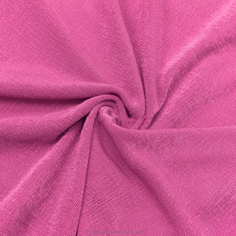 Herve Leger Hot Pink Flower Ruffle Ruched Midi Dress