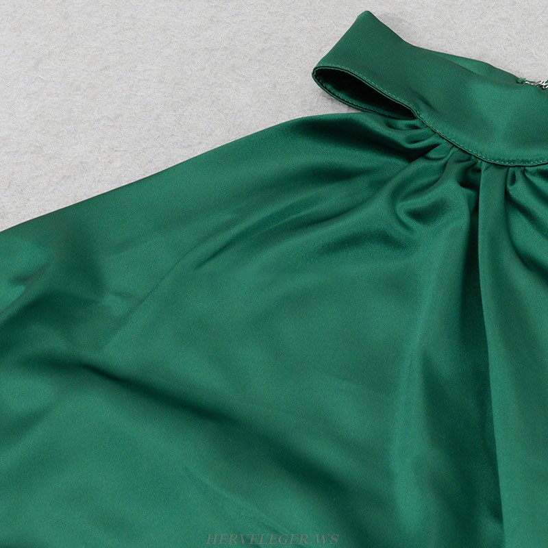 Herve Leger Green Halter Draped Midi Dress