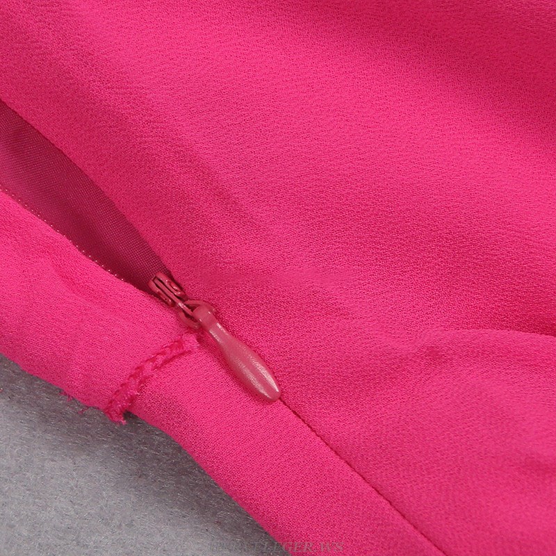 Herve Leger Hot Pink Halter Flower Ruffle Dress