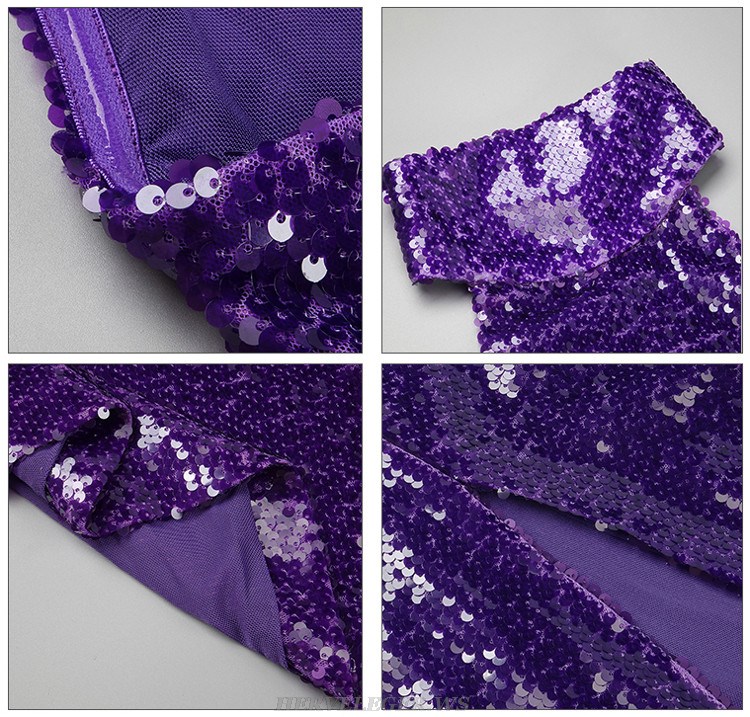 Herve Leger Purple Halter Sequin Backless Gown
