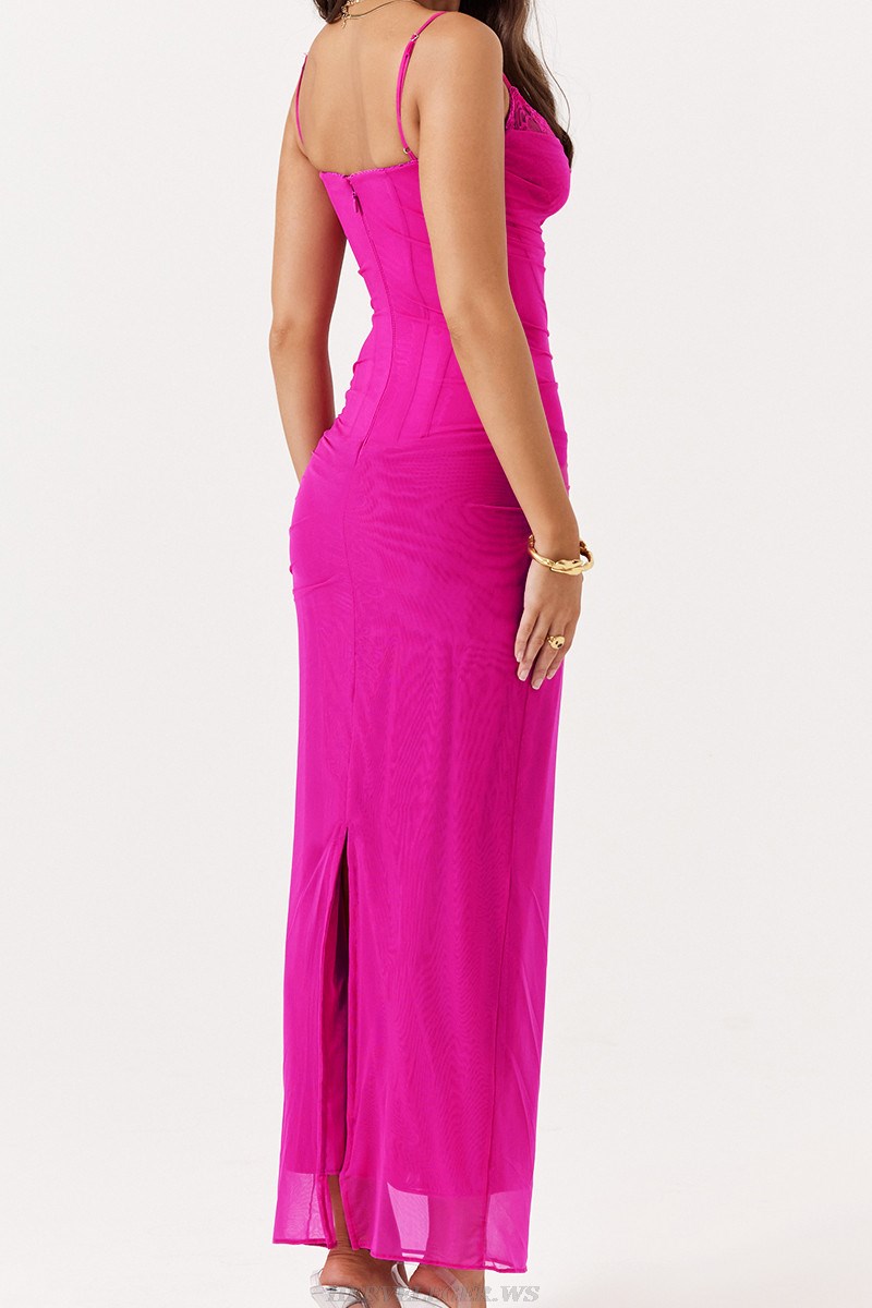 Herve Leger Hot Pink Lace Draped Structured Gown