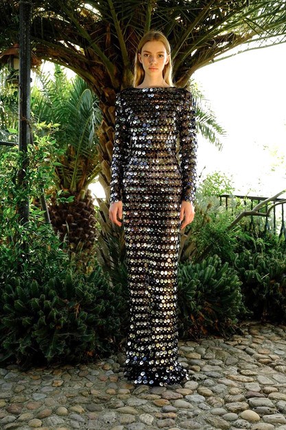 Herve Leger Black Long Sleeve Big Sequin Backless Gown