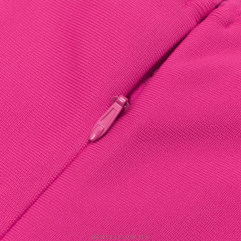 Herve Leger Hot Pink Long Sleeve Mesh Dress