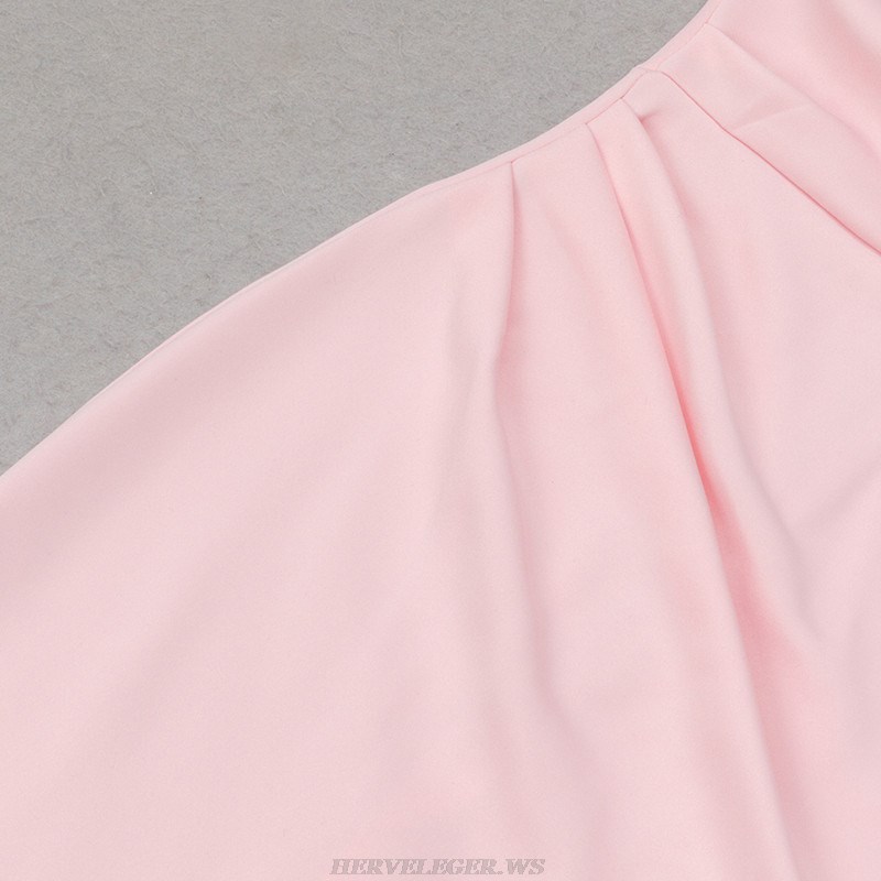 Herve Leger Pink Lavender Off Shoulder Fluted Midi Dress
