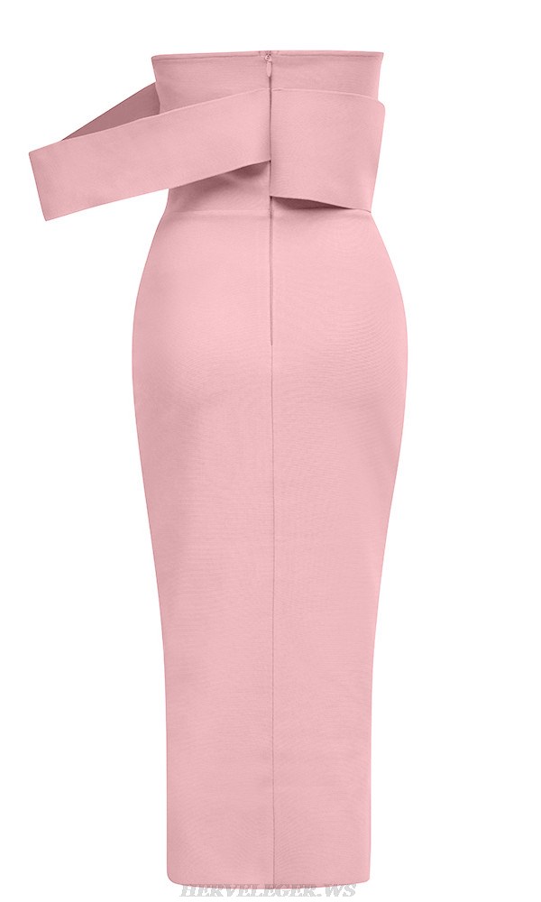 Herve Leger Pink Off Shoulder Midi Dress