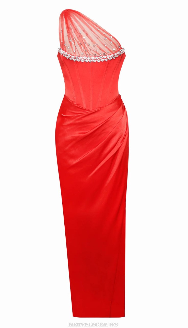Herve Leger Red One Shoulder Corset Gown