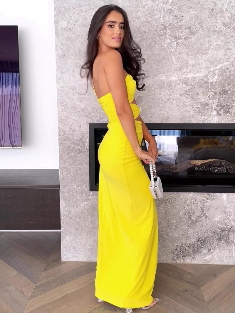 Herve Leger Yellow One Shoulder Gown