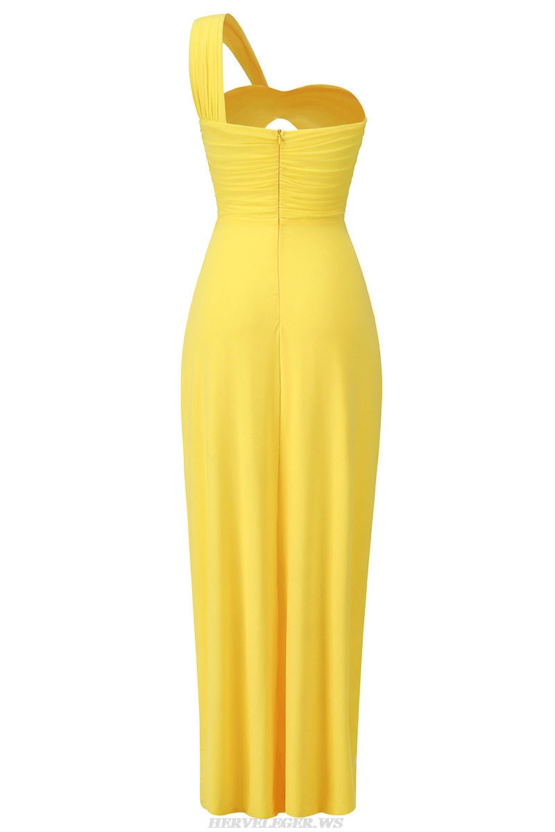 Herve Leger Yellow One Shoulder Gown