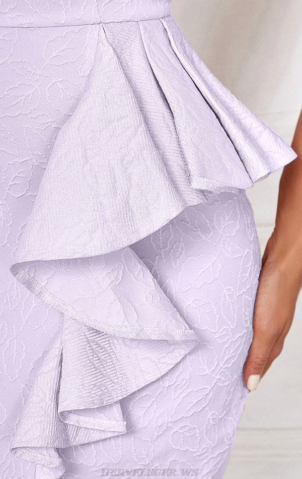 Herve Leger Lavender One Shoulder Ruffle Midi Dress