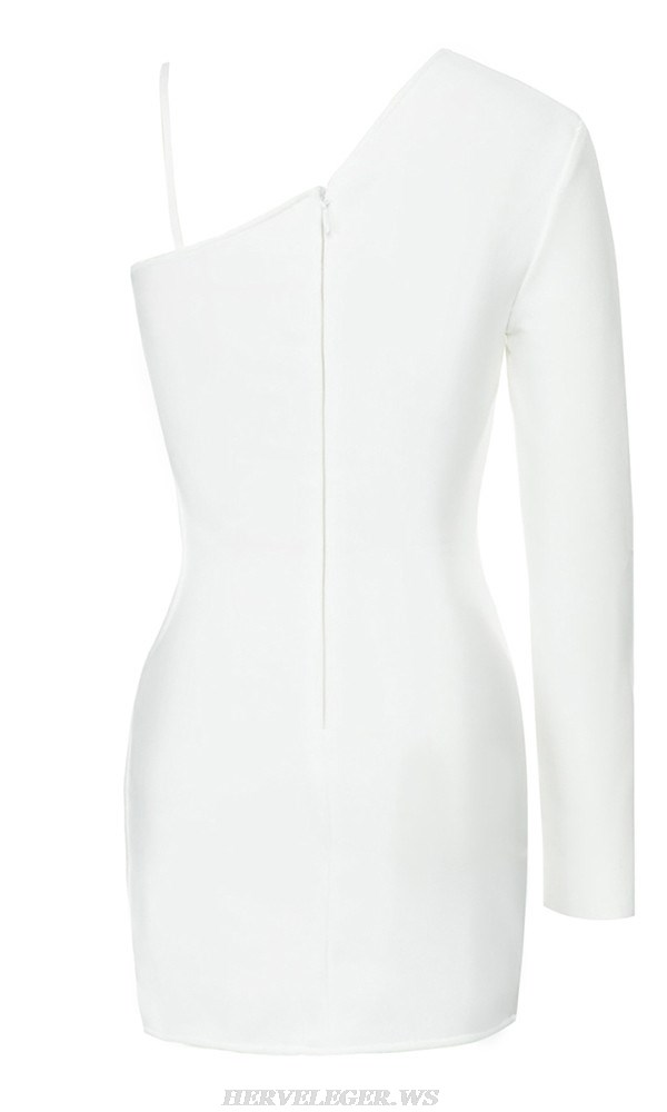 Herve Leger White One Sleeve Cut Out Dress