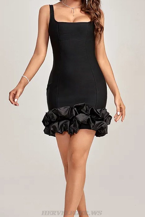 Herve Leger Black Puff Hem Dress