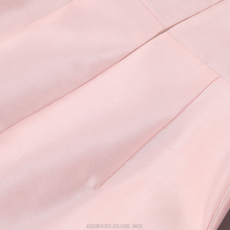 Herve Leger Pink Puff Sleeve Off Shoulder Dress