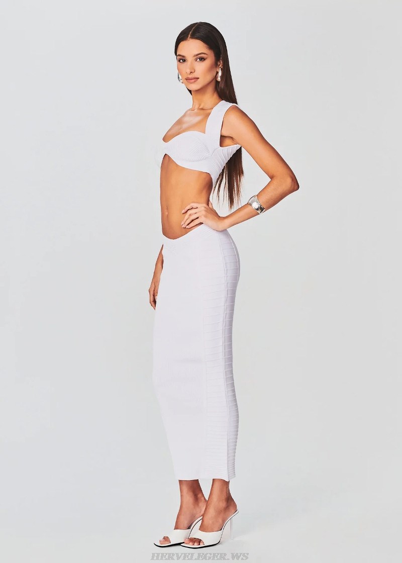 Herve Leger White Ribbed Two Piece Gown
