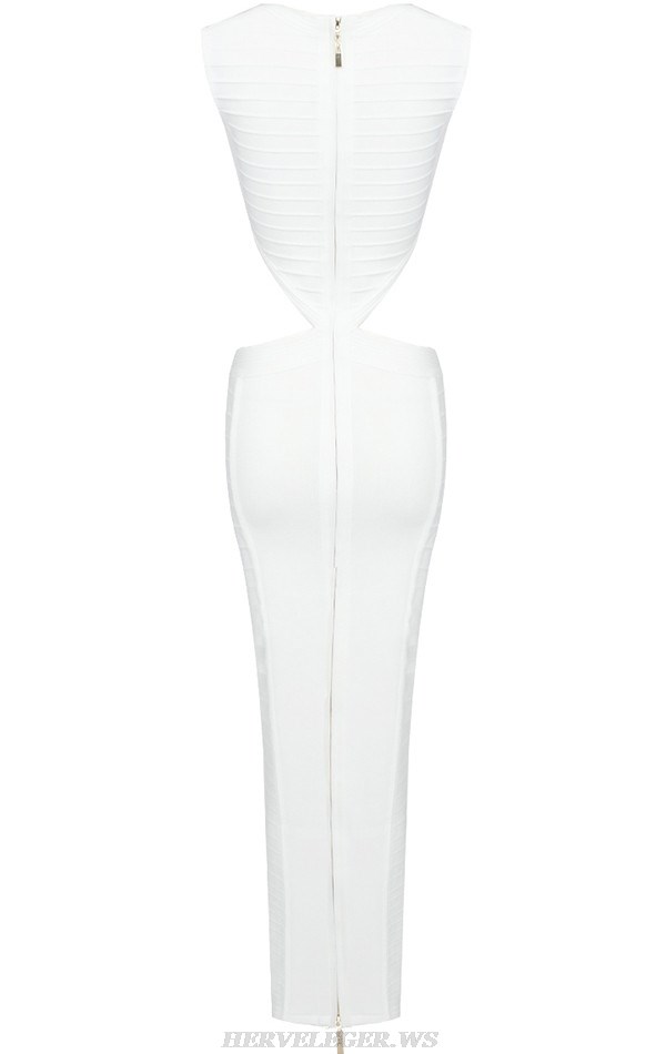 Herve Leger White Ribbed Two Piece Gown