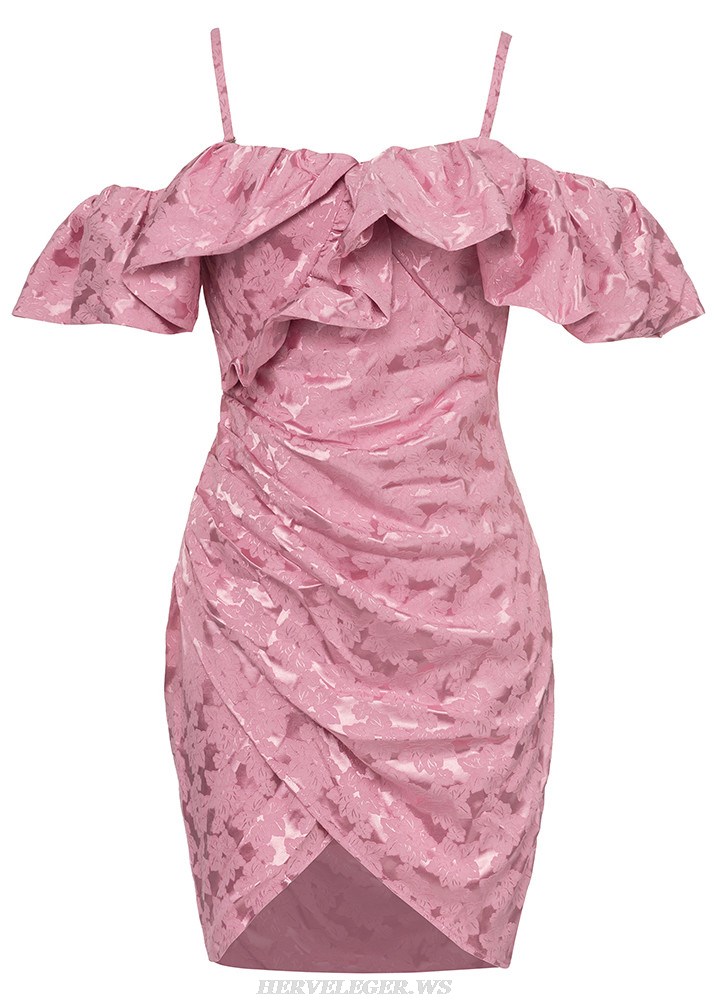 Herve Leger Pink Ruffle Draped Dress