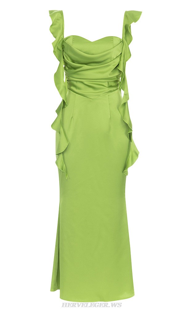 Herve Leger Green Ruffle Draped Gown