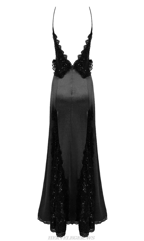 Herve Leger Black Sequin Lace Gown