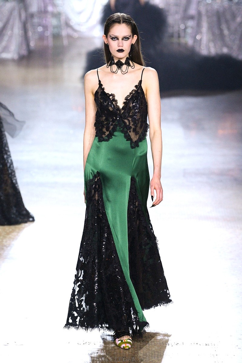 Herve Leger Green Sequin Lace Gown