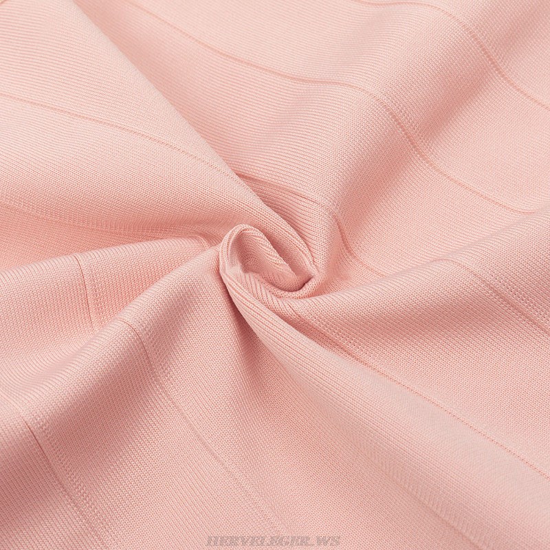 Herve Leger Pink Short Sleeve Tassel Midi Dress