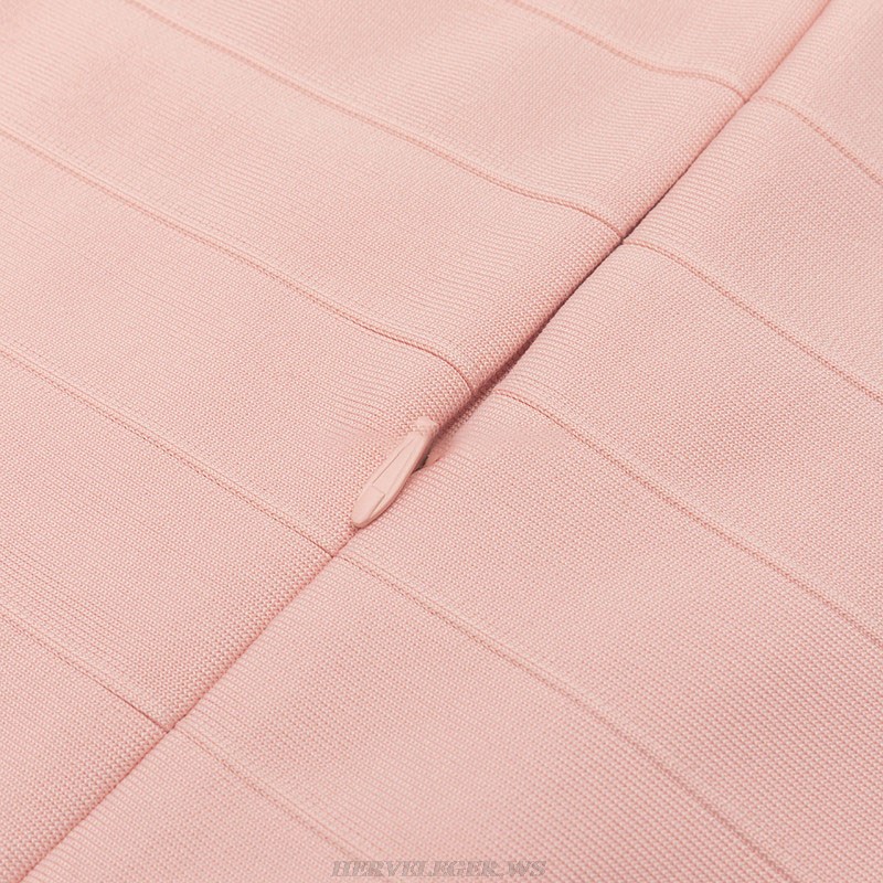 Herve Leger Pink Short Sleeve Tassel Midi Dress