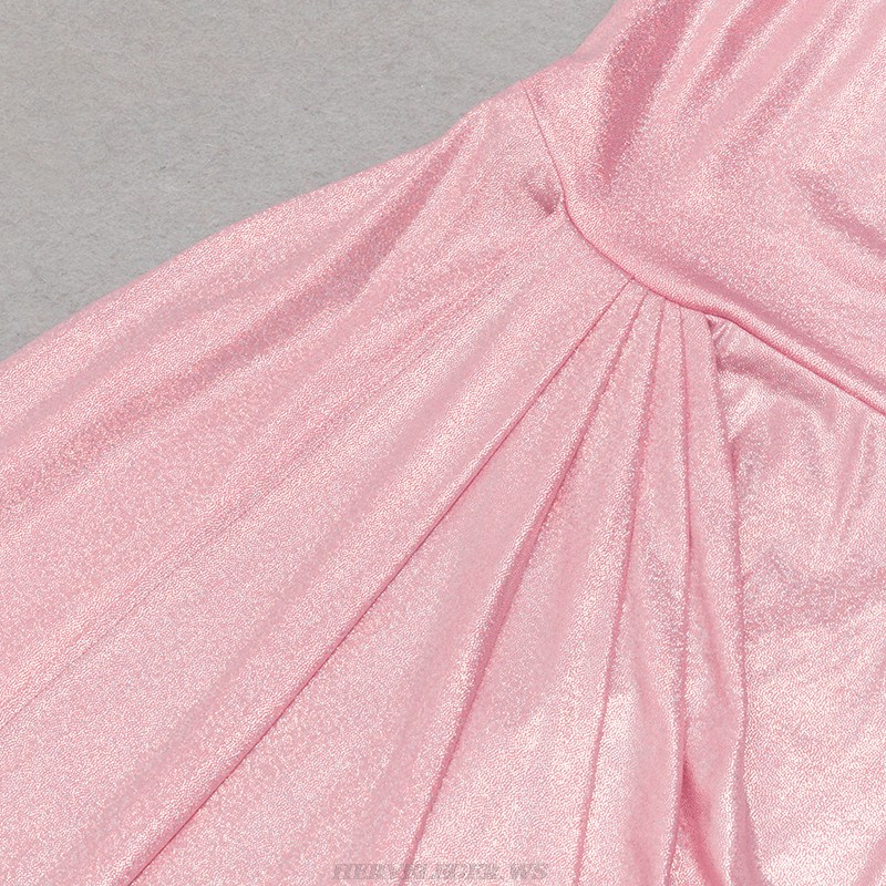 Herve Leger Pink Sparkly Draped Midi Dress