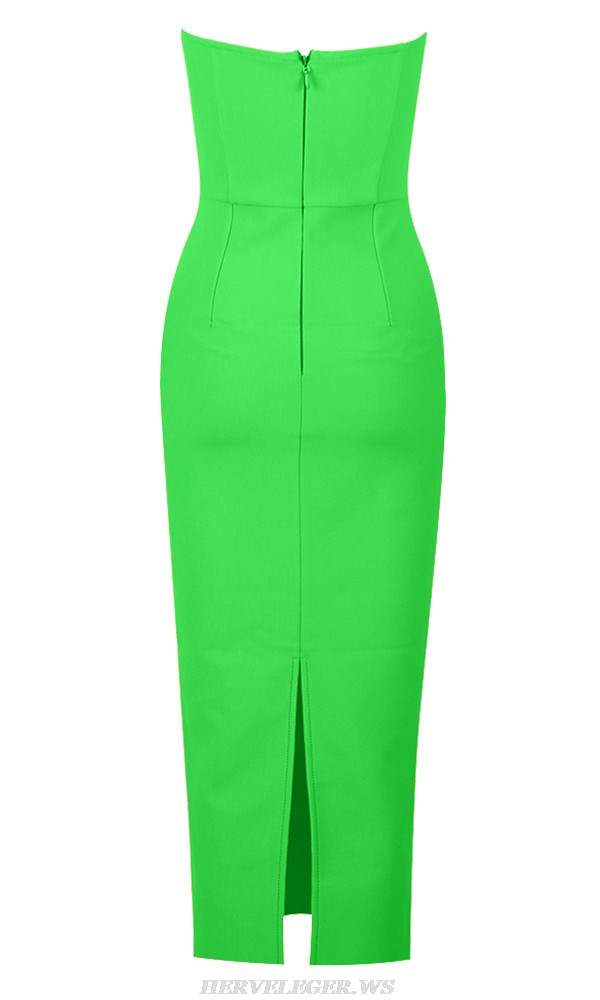 Herve Leger Green Strapless Cut Out Midi Dress