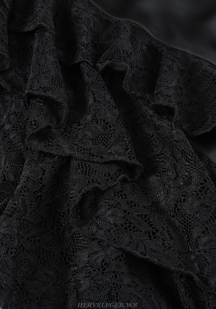 Herve Leger Black Lace Corset Ruffle Gown 