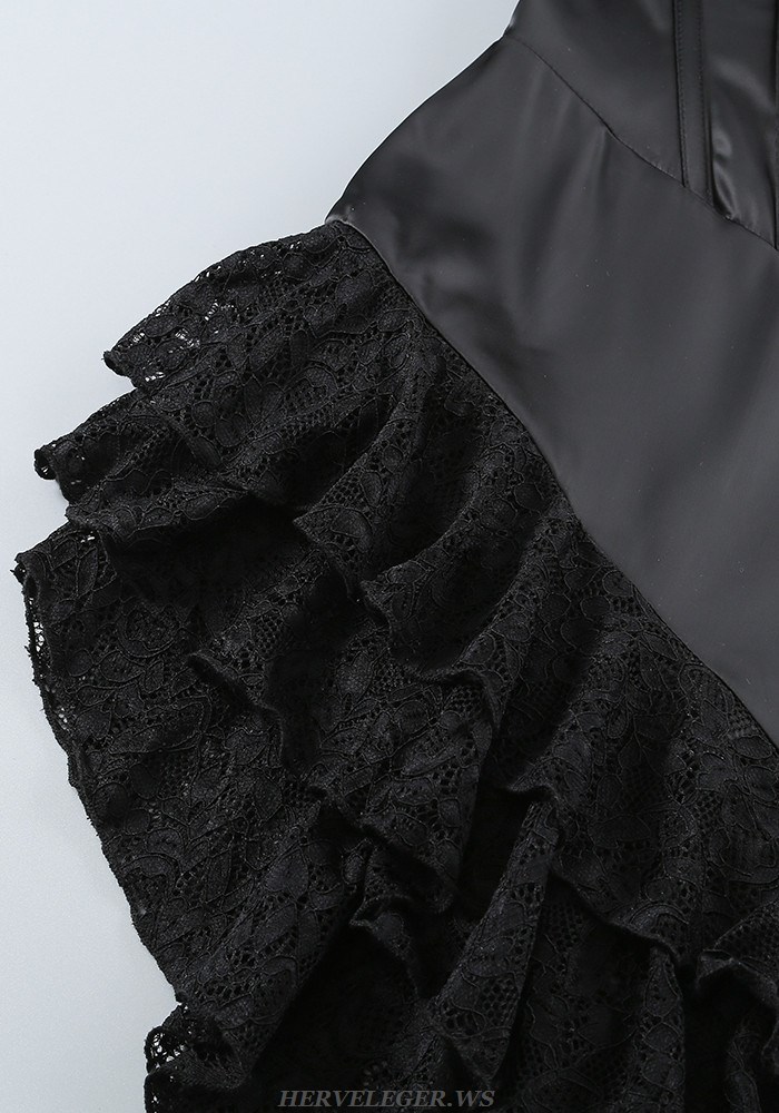 Herve Leger Black Lace Corset Ruffle Gown 