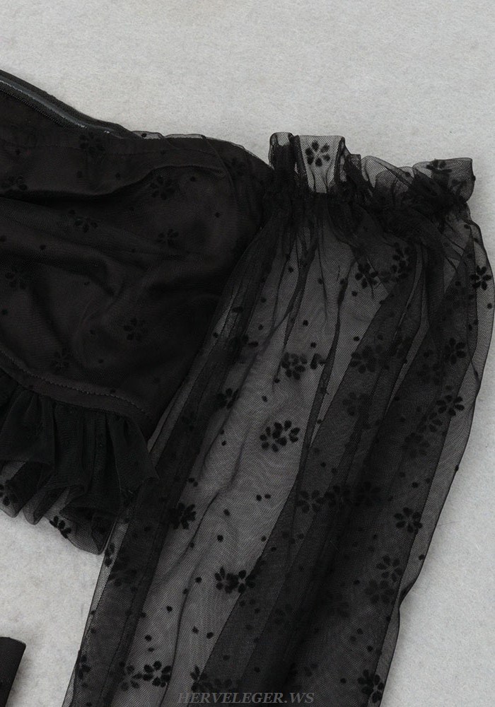 Herve Leger Black Lace Long Sleeve Two Piece Dress