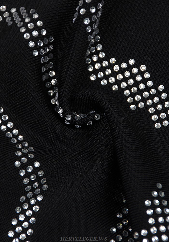 Herve Leger Black Long Sleeve Crystal Embellished Dress
