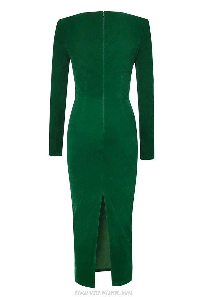 Herve Leger Green Long Sleeve Lace Style Velvet Dress