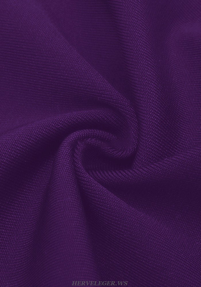 Herve Leger Purple One Shoulder Bow Dress