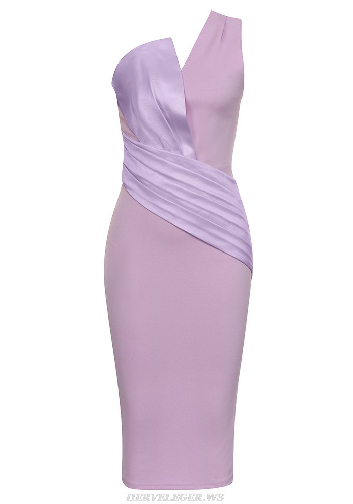 Herve Leger Lavender One Shoulder Pleated Detail Dress