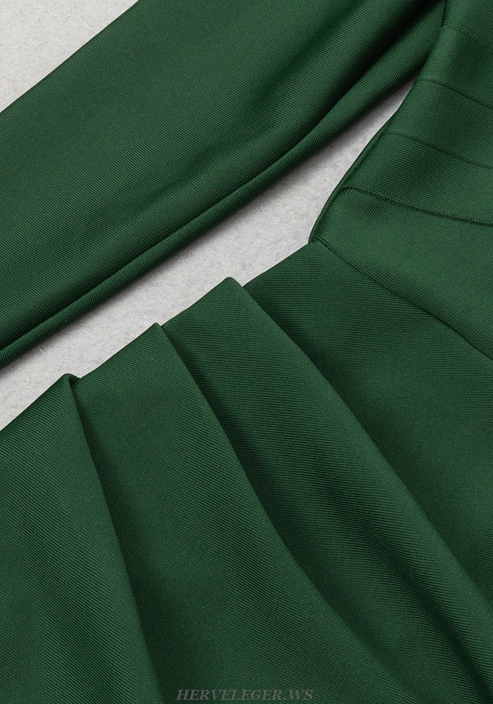Herve Leger Green Puff Long Sleeve Gown 