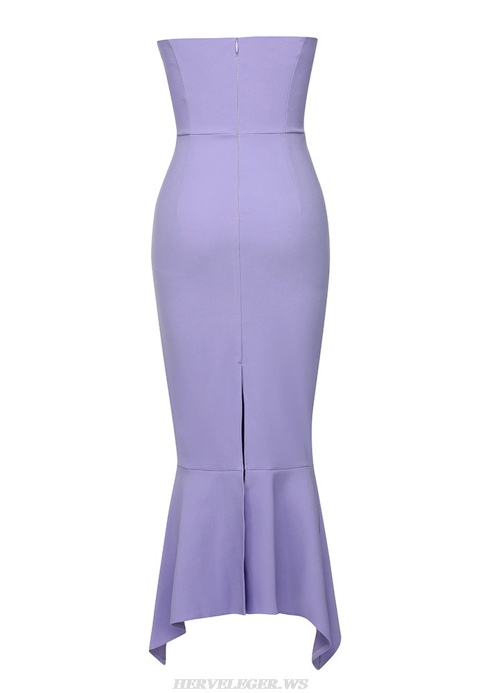 Herve Leger Purple Strapless Draped Mermaid Gown 