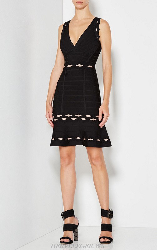 Herve Leger Black And White V Neck A Line Dress